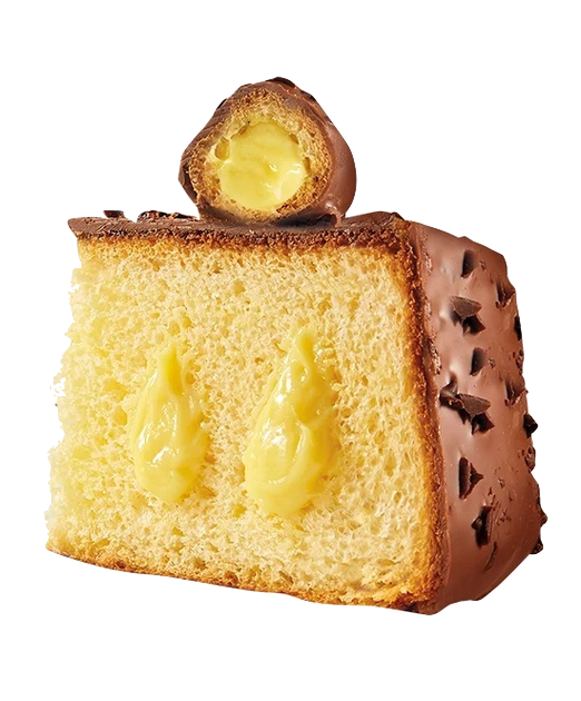 Corte de colomba profiterol bauli, vista del relleno