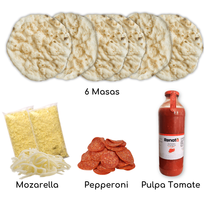 Kit de pizza casera con masa artesanal, mozzarella, pepperoni y salsa de tomate