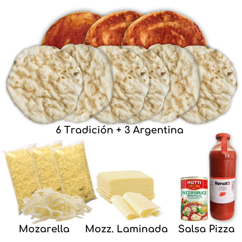 Pizzakit masas tradicionales, masas argentinas, salsa, mozzarella