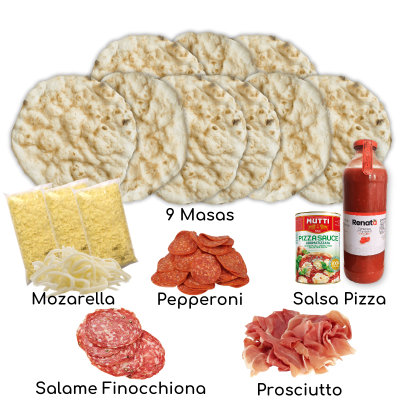 Pizza Kit, TriPack Salumi, Masas, salsa pomodoro, mozzarella , pepperoni, prosciutto y finocchiona