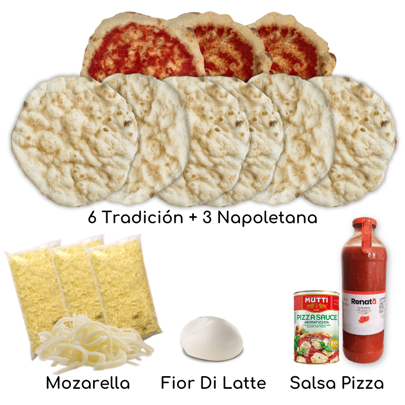 Pizzakit Masas tradicional con masa napoletana, salsa, mozzarella y fior di latte
