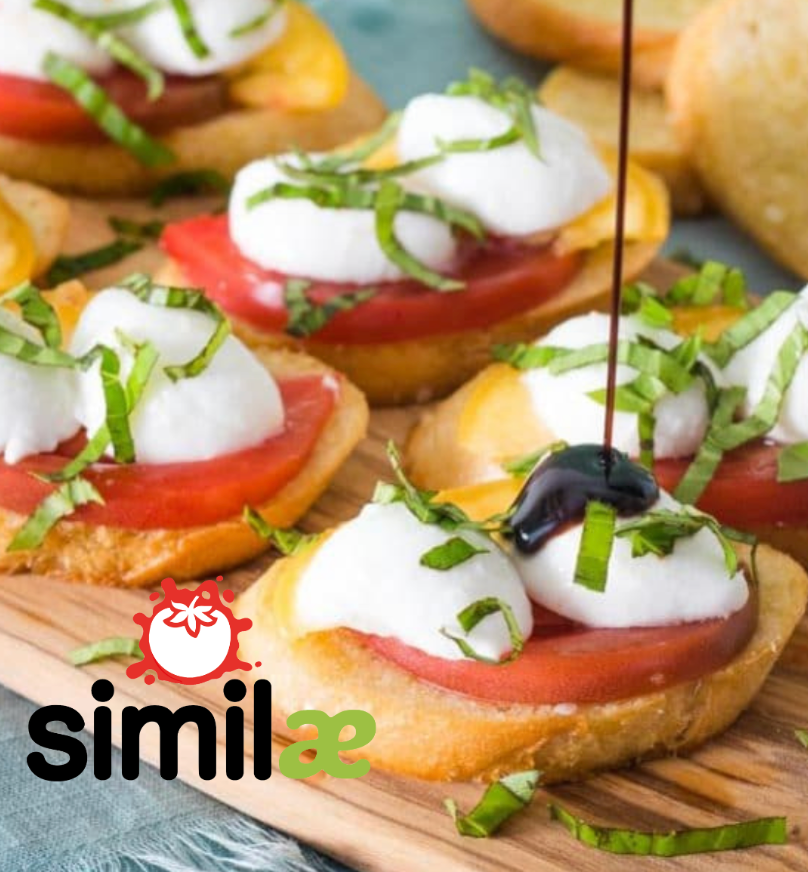 bruschetta con mozzarella y Reducción Aceto & Merlot 250ml.