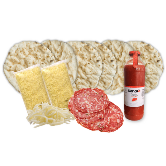 Kit de pizza  con salame finocchiona, mozzarella, salsa de tomate y masa gourmet