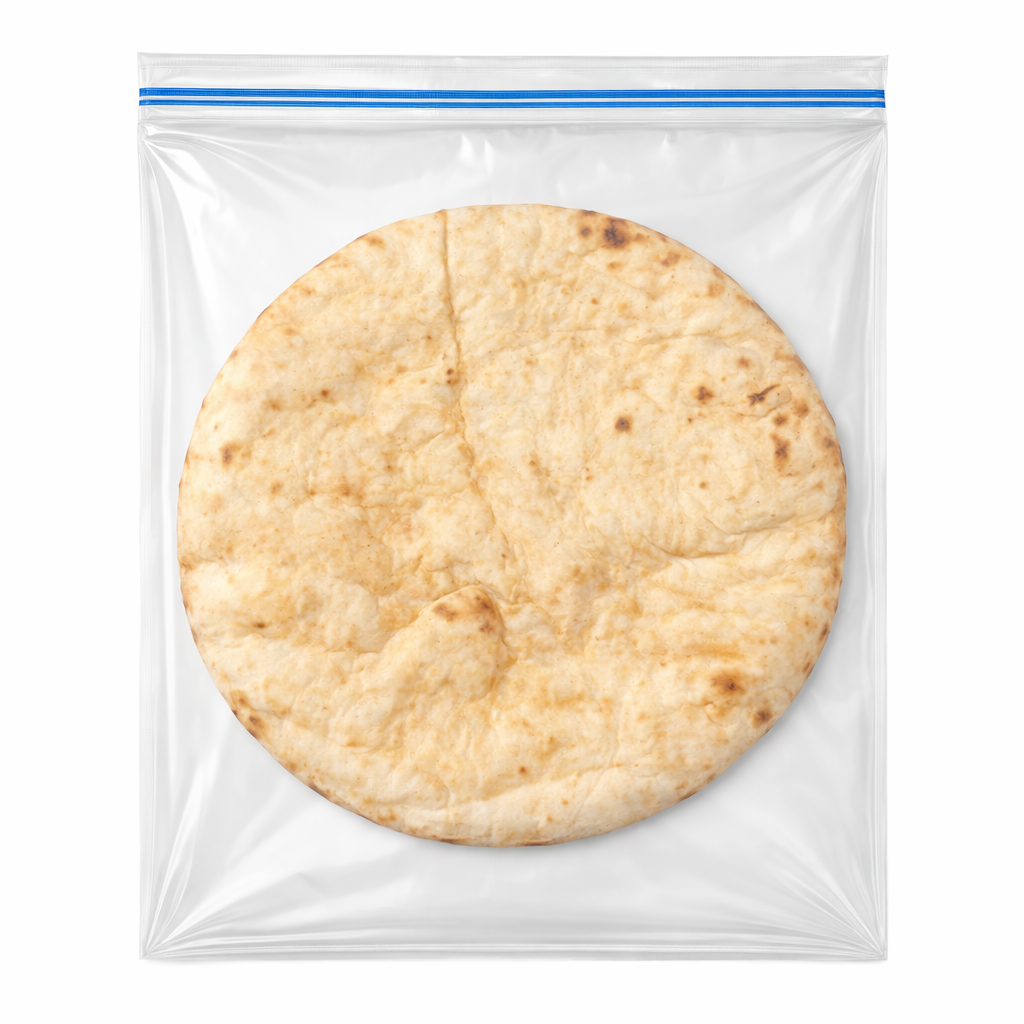 bolsa plastica recerrable con masa de pizza dentro