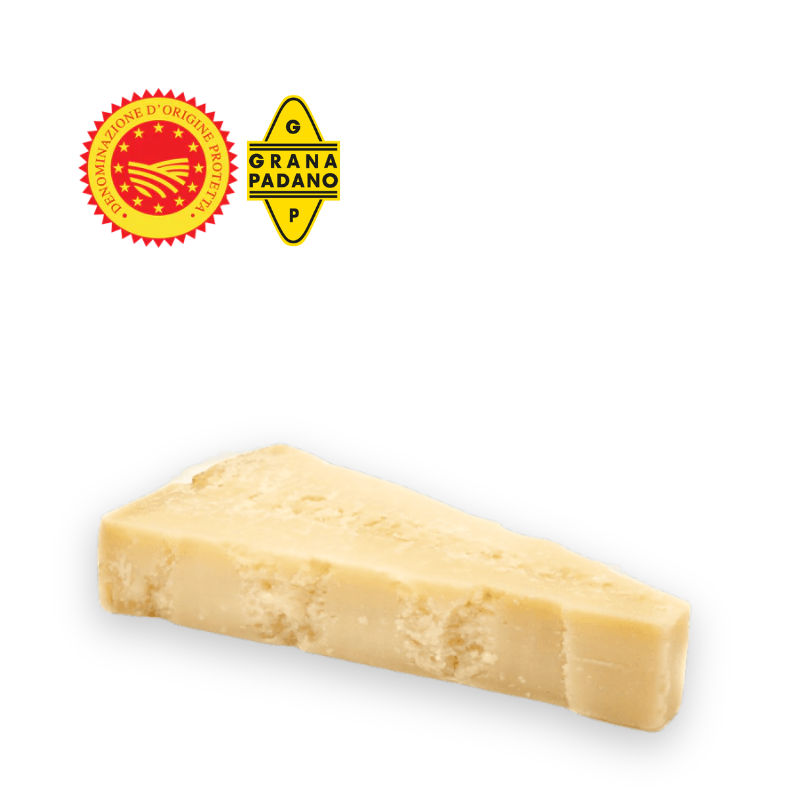 Corte de queso grana padano 200gr, con logos DOP y de autenticidad