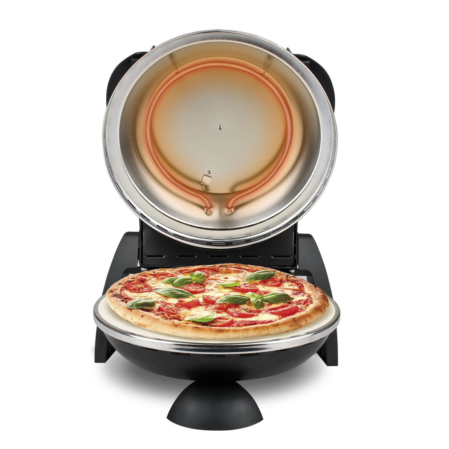 Horno electrico Pizza g3Ferrari negro abierto con pizza