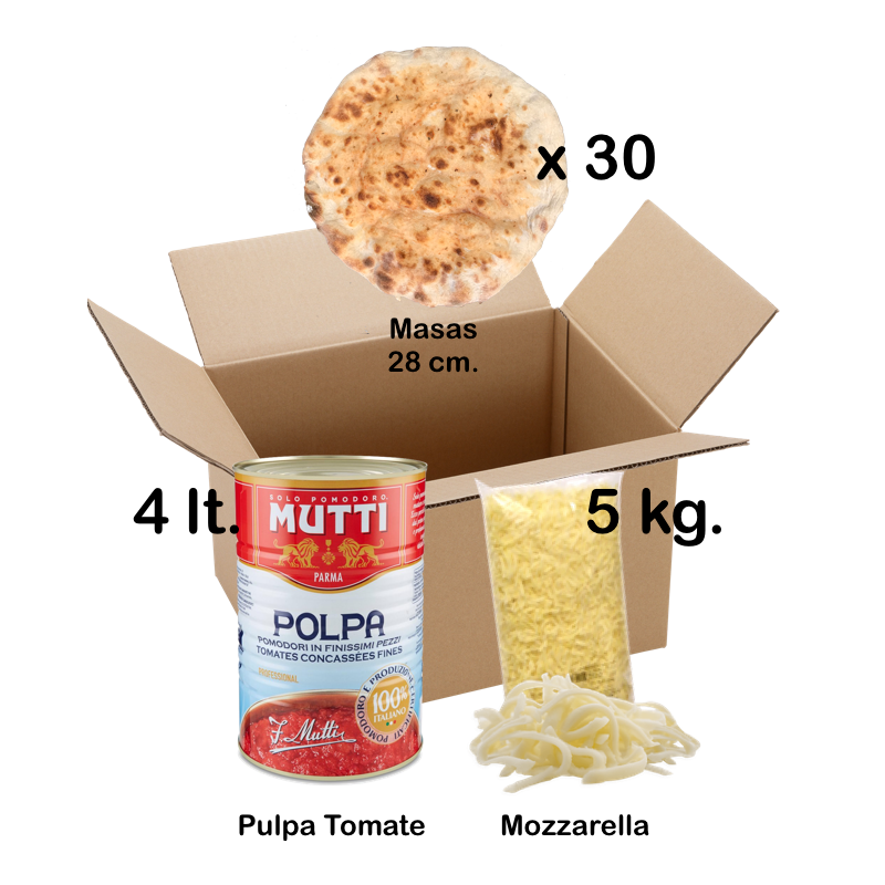 Pizza Kit con 30 masas, Mozzarella y Pulpa de tomate para tu celebracion, eventos etc. Bajo costo
