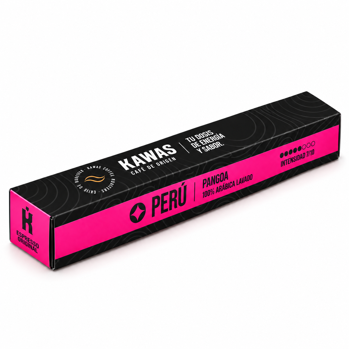 Caja de 10 cápsulas de café Kawas Perú compatibles con Nespresso® Original, café 100% Arábica de Pangoa, proceso lavado, intensidad 7/10