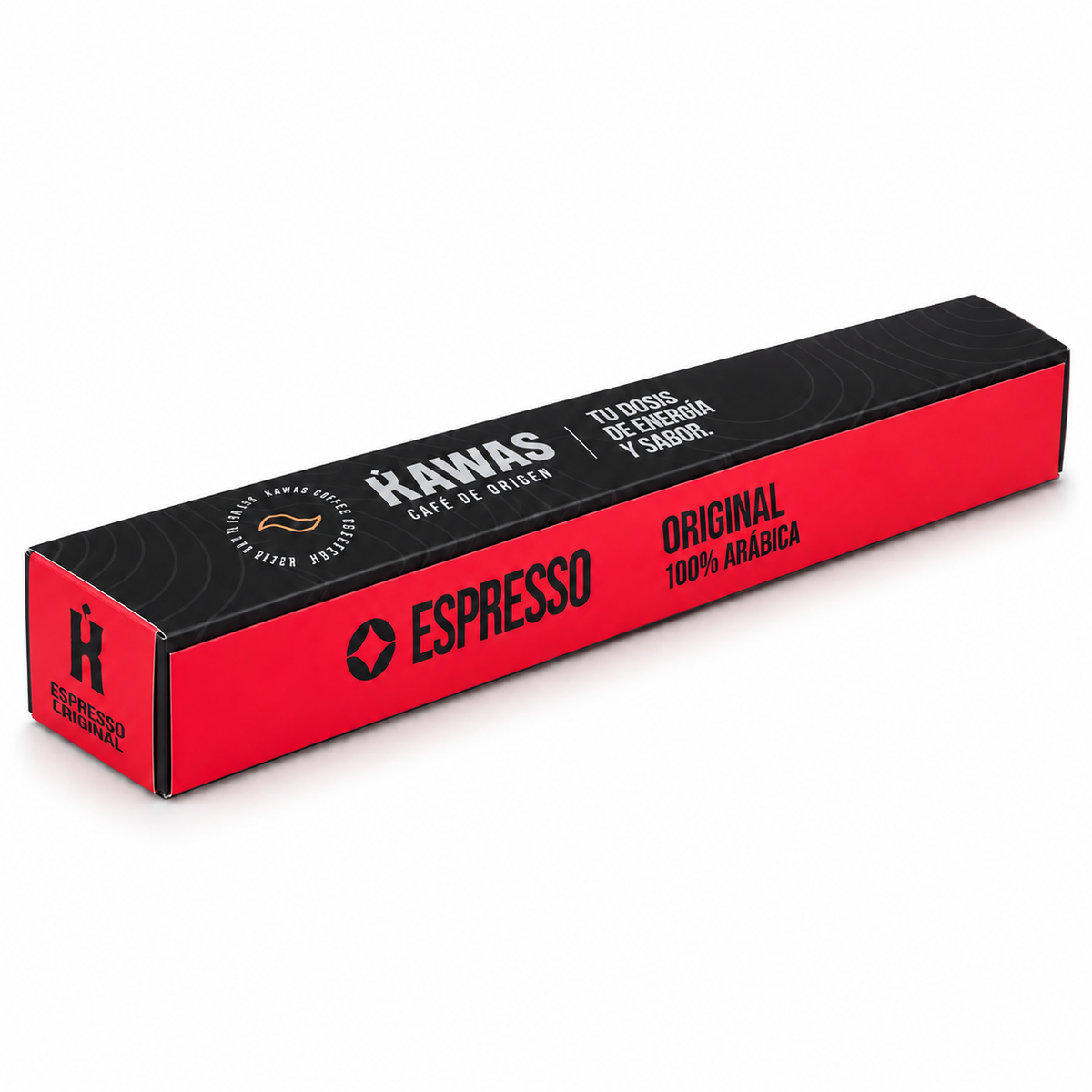Caja de 10 cápsulas de café Kawas Espresso Original compatibles con Nespresso® Original, café 100% Arábica, presentación roja.