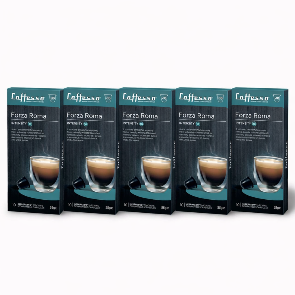 Pack x5 cajas cápsulas Caffesso Forza Roma 50 unidades compatibles Nespresso Santiago