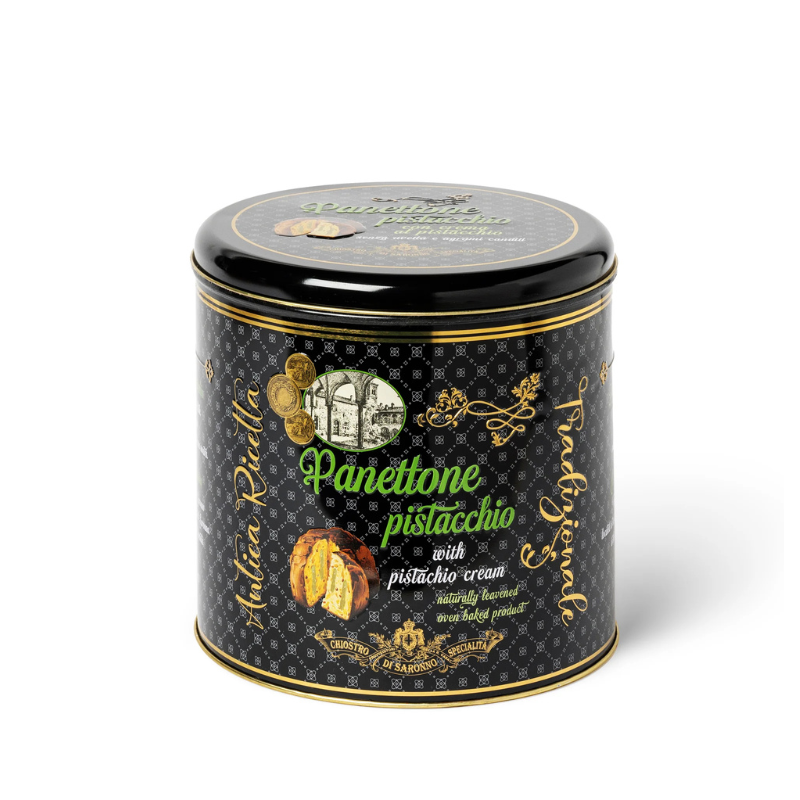 panettone de pistacho en lata elegante