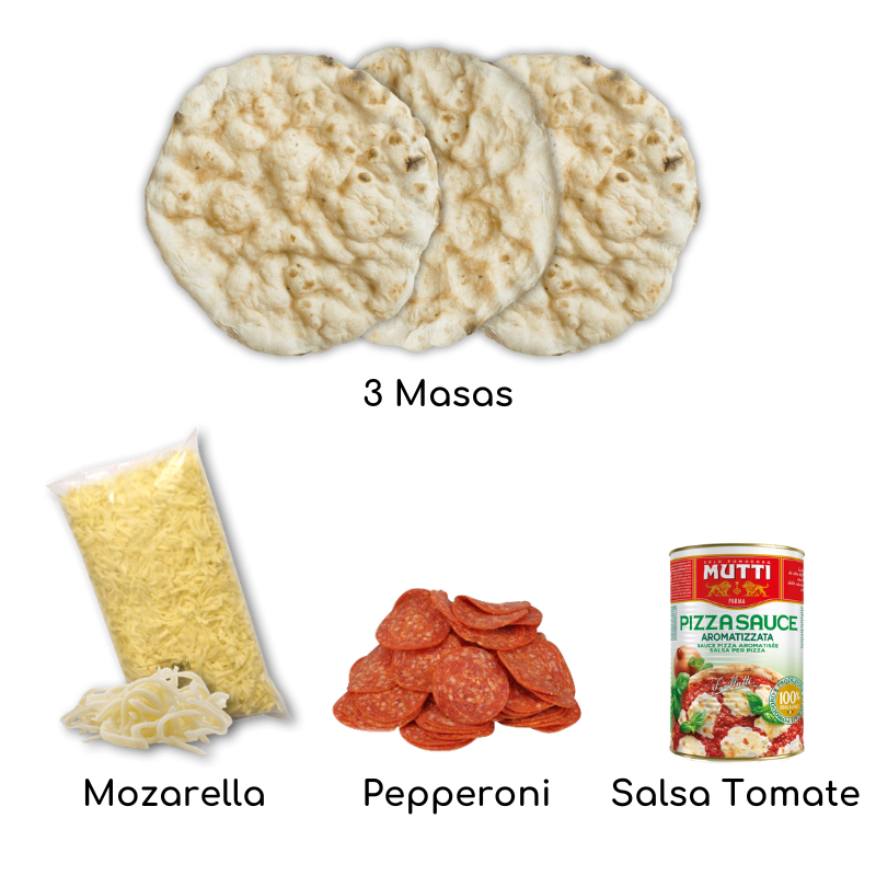 Pizza Kit, Mozzarella, Salsa y pepperoni 