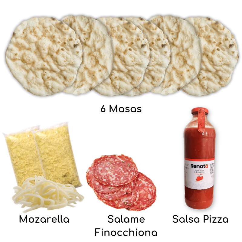 pizzakit, masas, mozzarella, salame finocchiona y salsa