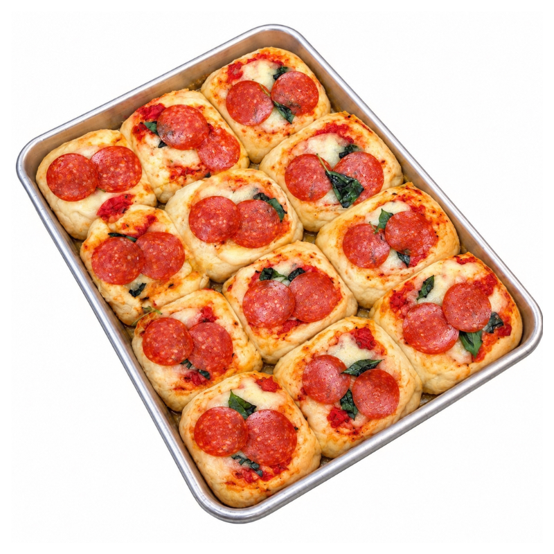 Pizzetta con Pepperoni x12 vista diagonal – masa fermentada fior di latte pepperoni americano Similae