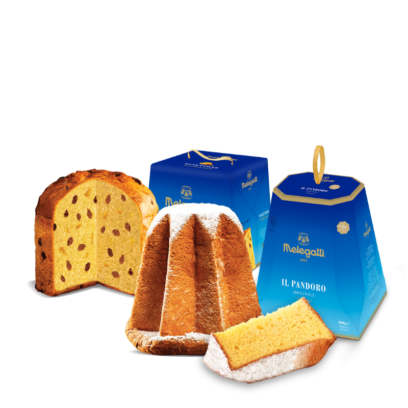 Panettone y Pandoro Melegatti, Bauli e¡con cajas 