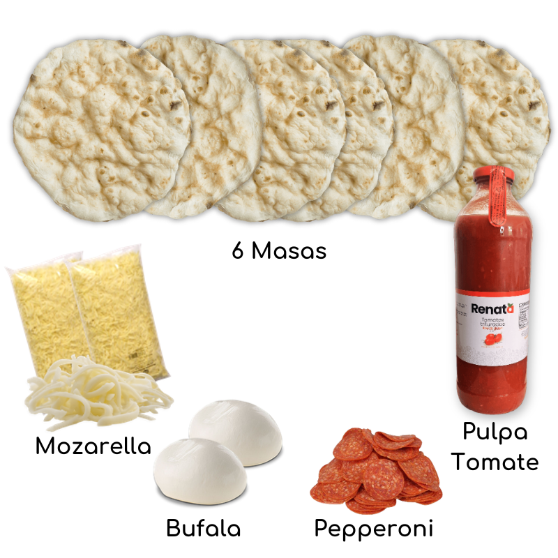 BiPack Pizza Kit, Mozzarella, 2 Salsa PIZZA 400GR, pepperoni y Bufala