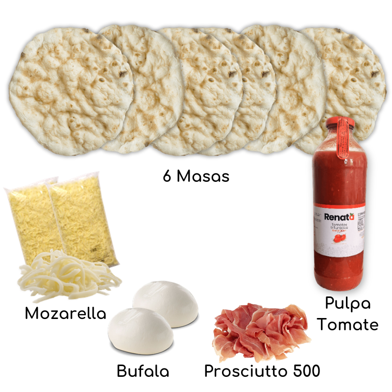 BiPack Pizza Kit, Mozzarella, Salsa, Prosciutto crudo y Bufala