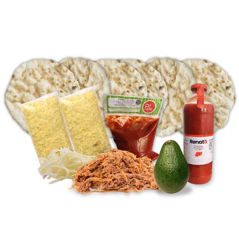 pizza, mozzarella, salsa de tomate, ají crema, carne mechada y palta