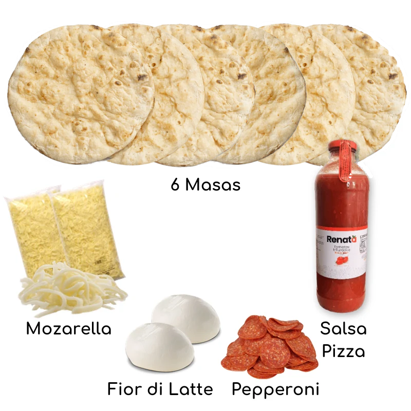 Ingredientes kit para 6 pizzas romanas con pepperoni y fior di latte – BiPack Americano Fior di Latte Similæ