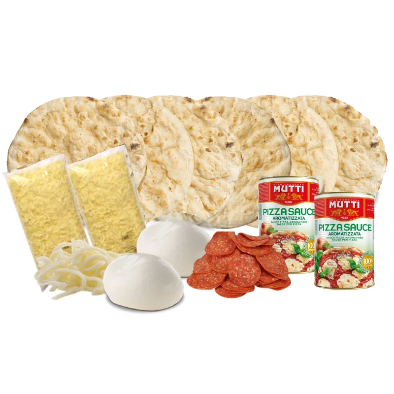 Kit 6 pizzas romanas BiPack Americano Fior di Latte: masas, mozzarella, salsa, pepperoni y fior di latte – Similæ