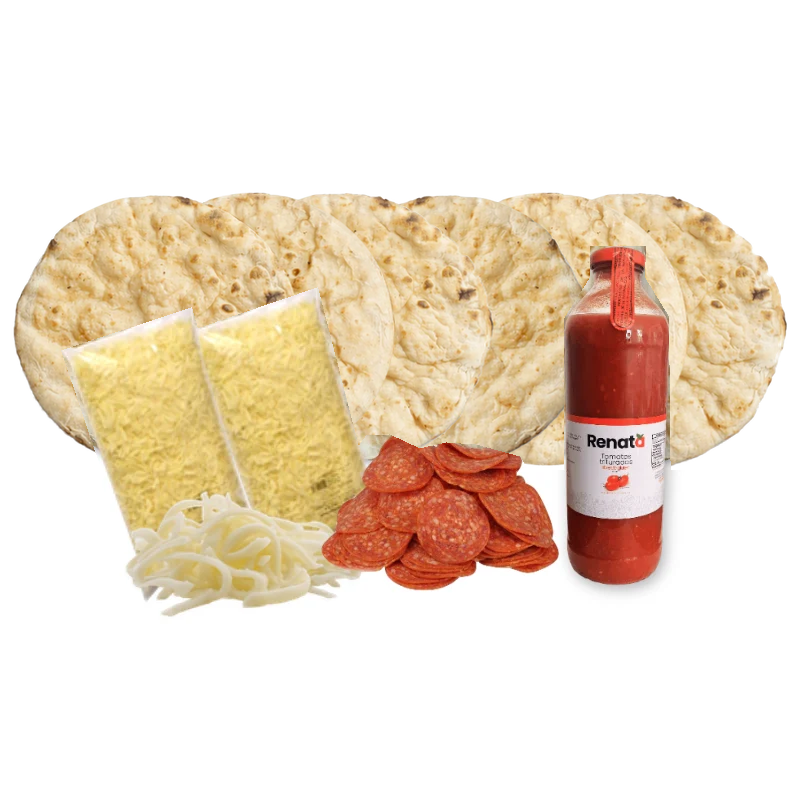 Kit 6 pizzas romanas BiPack Americano: masas, mozzarella, pulpa de tomate y pepperoni – Similæ