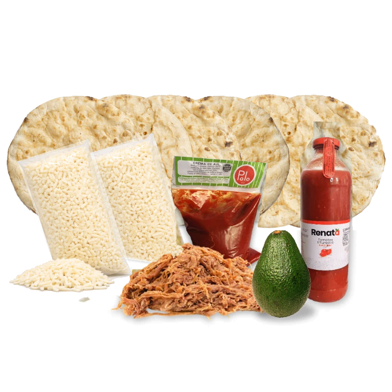 Kit 6 pizzas romanas chilenas BiPack Mechada Palta: masas, mozzarella, carne mechada, palta, ají crema y salsa Renata – Similæ