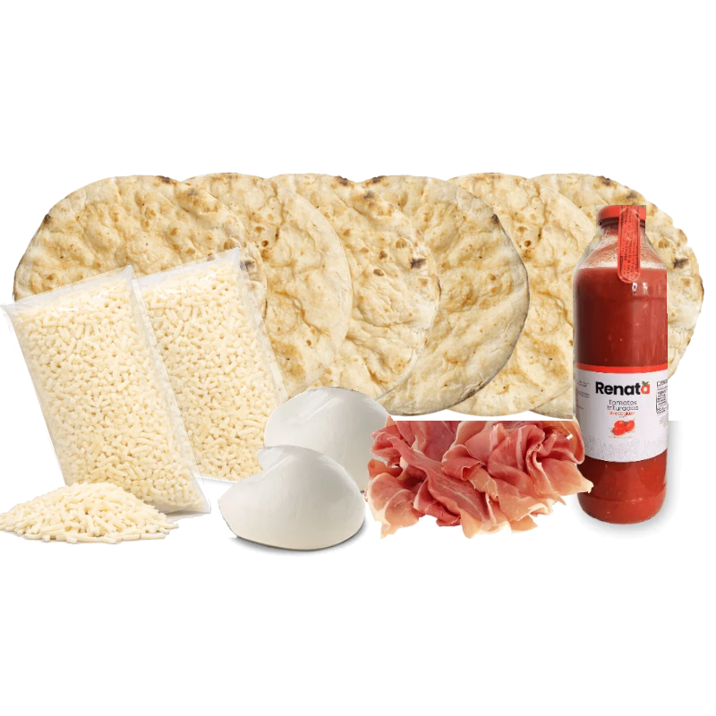 Kit 6 pizzas romanas BiPack Prosciutto & Búfala: masas, mozzarella, prosciutto crudo, mozzarella de búfala y salsa Renata – Similæ
