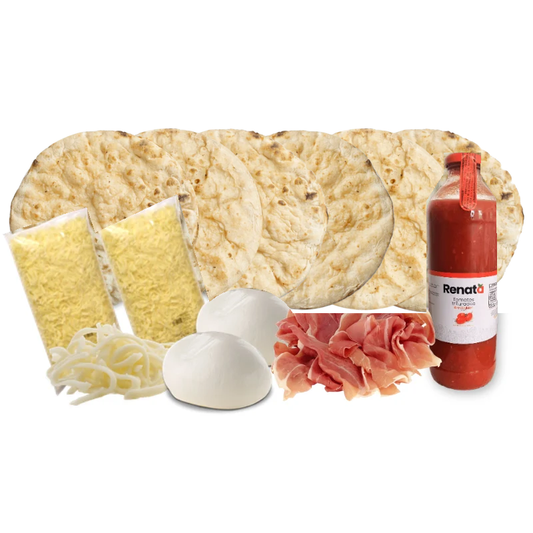 Kit 6 pizzas romanas BiPack Prosciutto & Búfala: masas, prosciutto crudo, mozzarella de búfala y salsa – Similæ