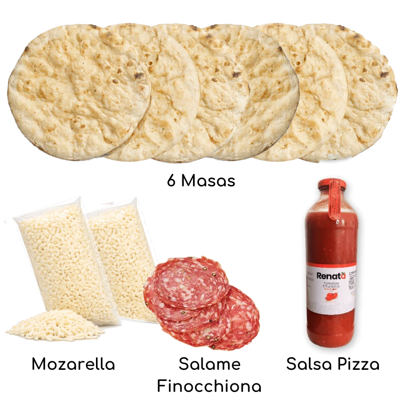Ingredientes BiPack Toscano romana: 6 masas romanas, mozzarella, salame finocchiona y salsa Renata – Similæ