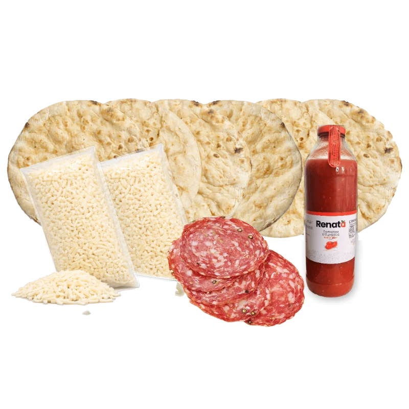 Kit 6 pizzas romanas BiPack Toscano: masas, mozzarella, salame finocchiona y salsa de tomate Renata – Similæ