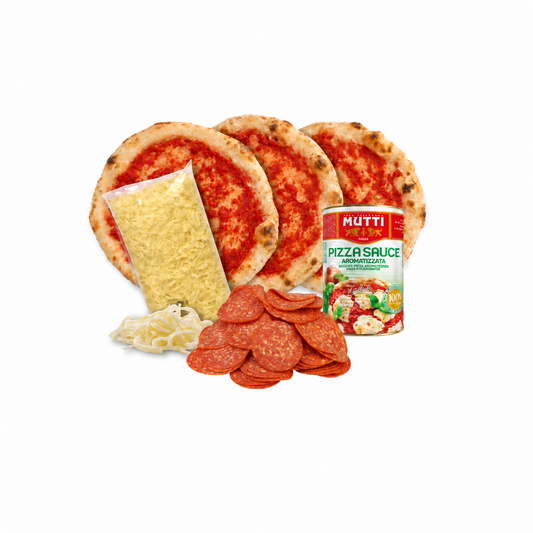 Kit pizza napolitana con pepperoni: 3 masas napolitanas, mozzarella y salsa