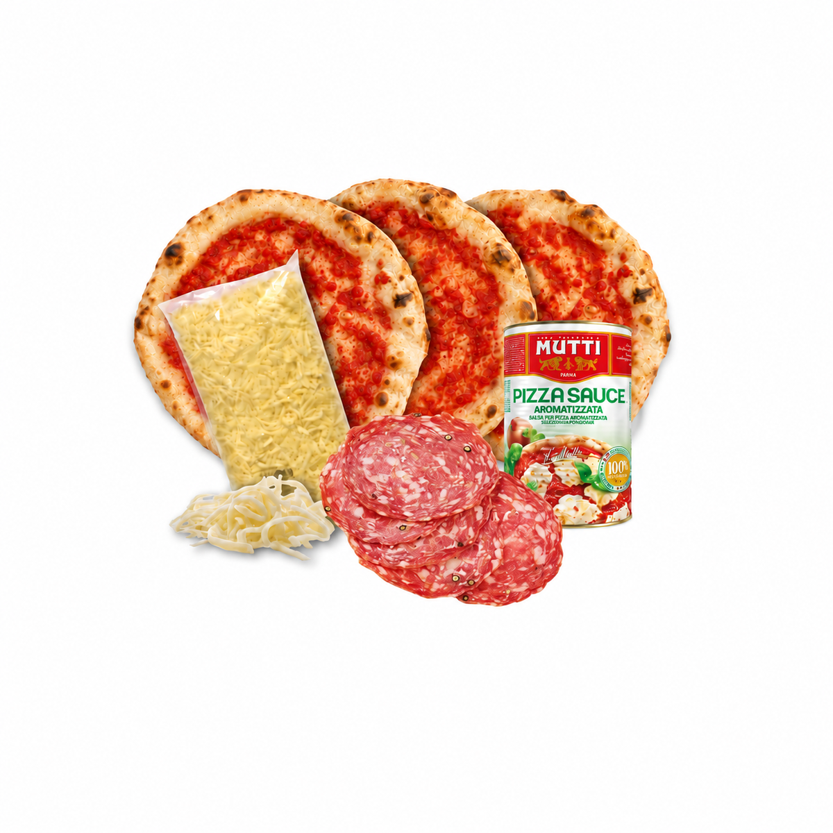 Kit pizza napolitana Toscano: 3 masas napolitanas, mozzarella, salsa y salame finocchiona