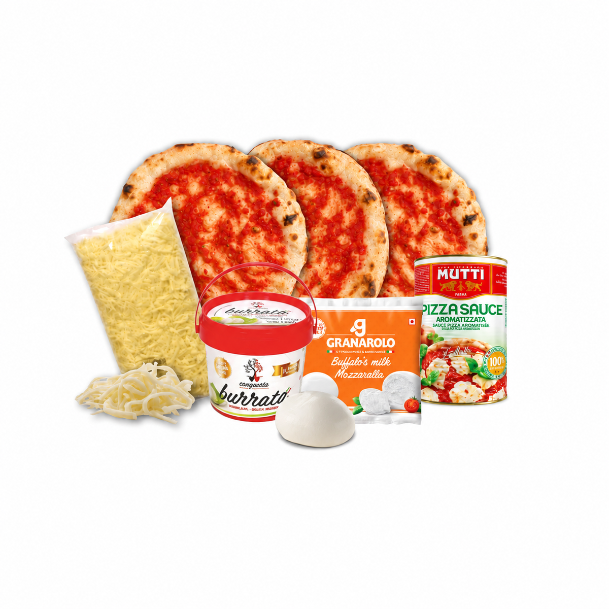 Kit pizza napolitana tres quesos: fior di latte, búfala y burrata