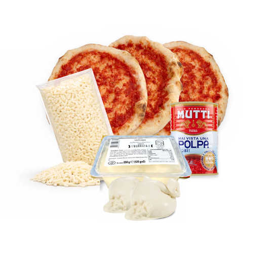Kit 3 pizzas napolitanas Pack Burrata: masas napolitanas, mozzarella, burrata y pulpa de tomate Mutti – Similæ