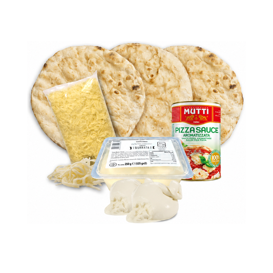 Pack Burrata Romana Similæ: kit para 3 pizzas con masas romanas, burrata, mozzarella y salsa de tomate