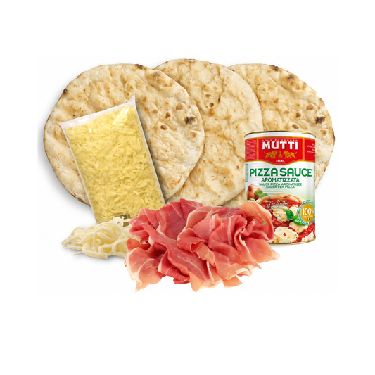 Pack Prosciutto Crudo Romana Similæ: kit para 3 pizzas con masas romanas, prosciutto, mozzarella y salsa