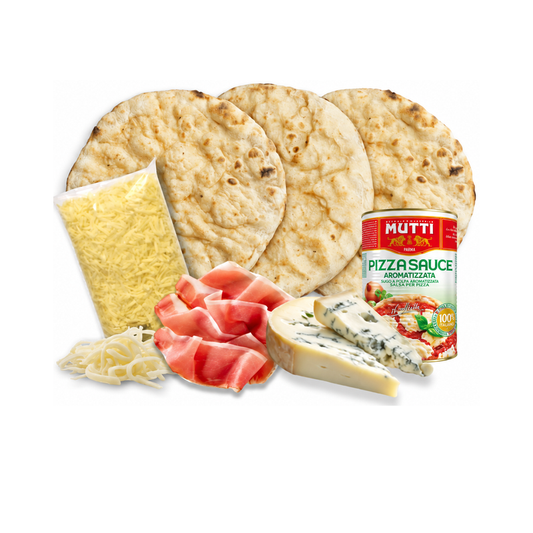 Pack Speck e Zola Romana Similæ: kit para 3 pizzas con masas romanas, speck, gorgonzola, mozzarella y salsa