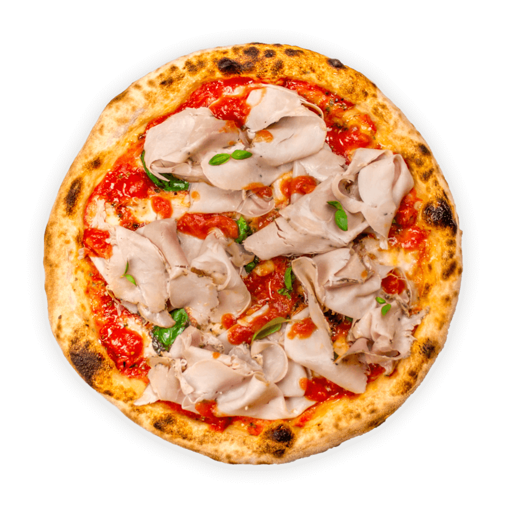 pizza con porchetta vista desde arriba