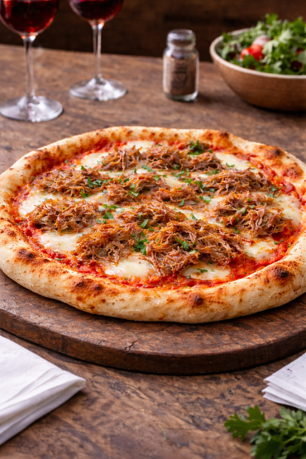 pizza con carne mechada ahumada