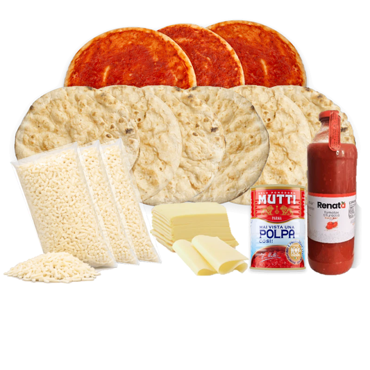Kit 9 pizzas TriPack feat Argentina: 6 masas romanas, 3 masas argentinas, mozzarella, mozzarella laminada y pulpa Mutti – Similæ