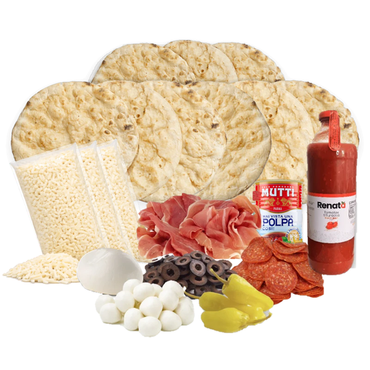 Kit 9 pizzas romanas TriPack Smart: masas romanas, mozzarella, prosciutto, pepperoni, fior di latte, bocconcini, aceitunas y ají – Similæ